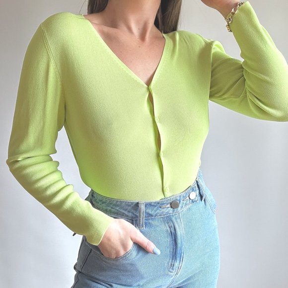 Y2K Lime Nylon Cardigan - Picture 3 of 5